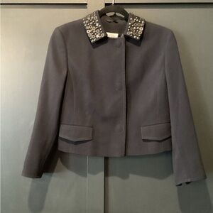 AKRIS PUNTO LIGHTWEIGHT embellished collar metal button black wool blazer Jacket
